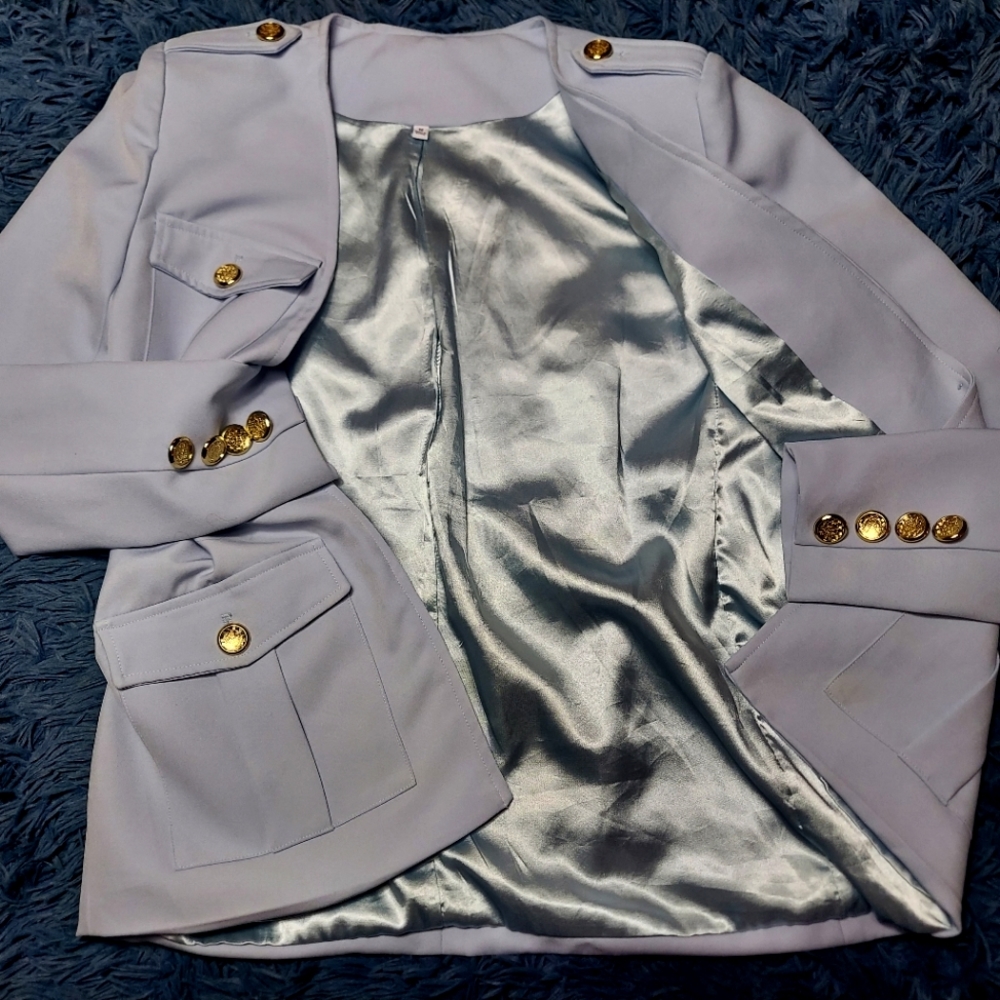 Sky blue v-neck pocket blazer suit jacket for women sz M - Picture 9 of 16